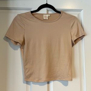 Tan/cream colored cropped short sleeve shirt, EUC